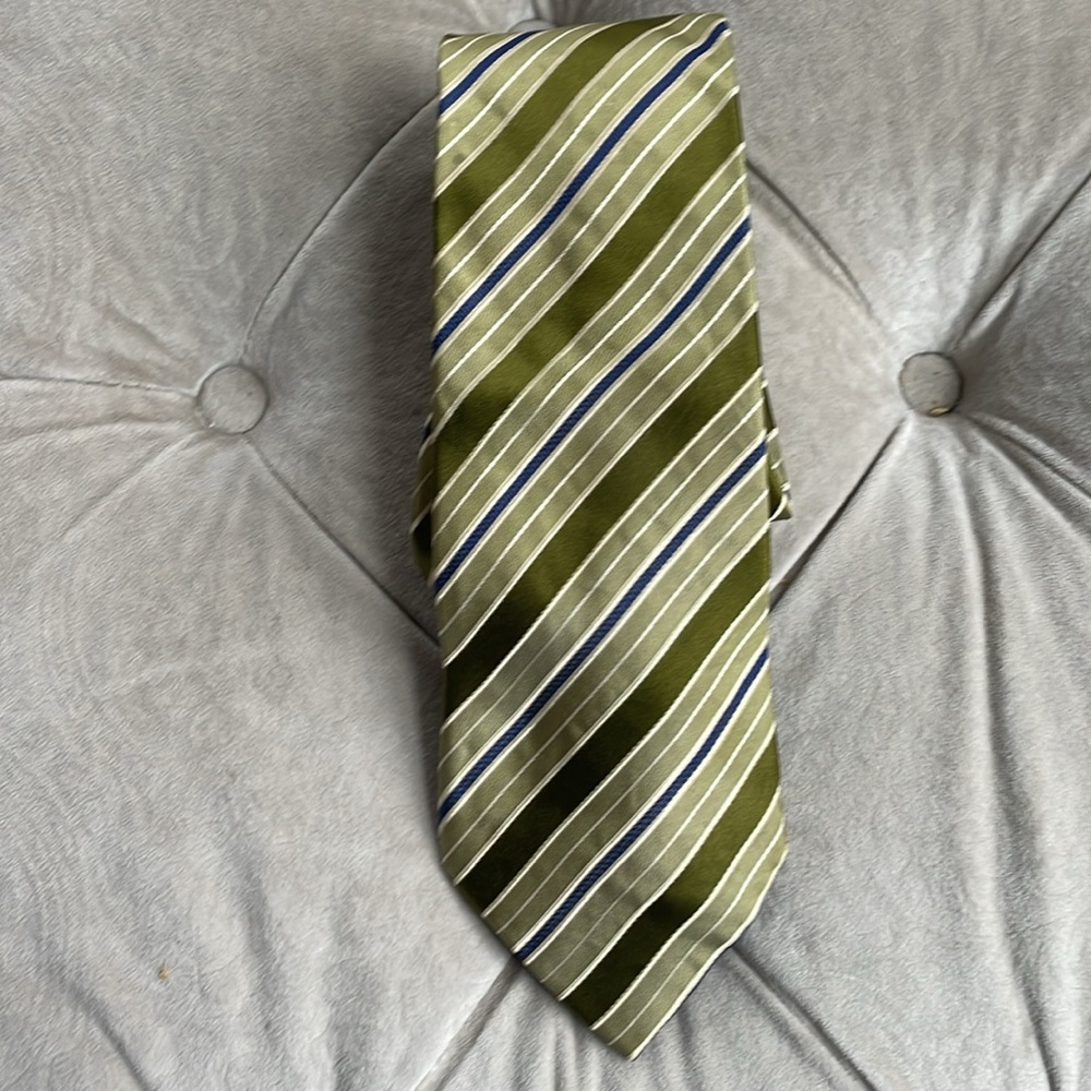 Yves Saint Laurent Olive Green Striped Tie